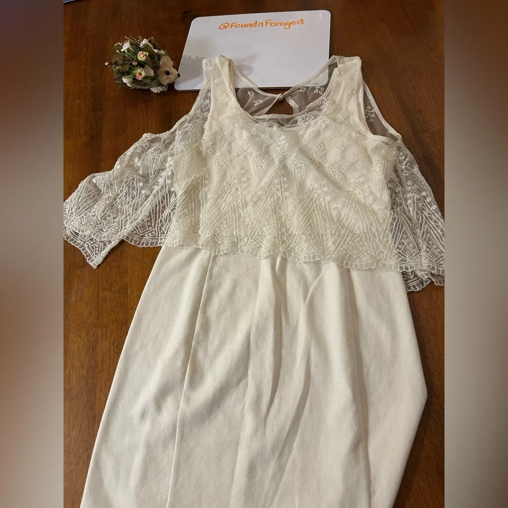 American Eagle Ivory Lace Overlay Dress– Size 6 | Embroidered | Boho Cottagecore - Picture 10 of 16